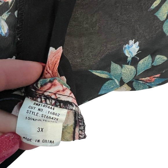 Siren Lily Women’s Floral Kimono 3X Sheer Black Rose Print Open Front - Picture 3 of 4